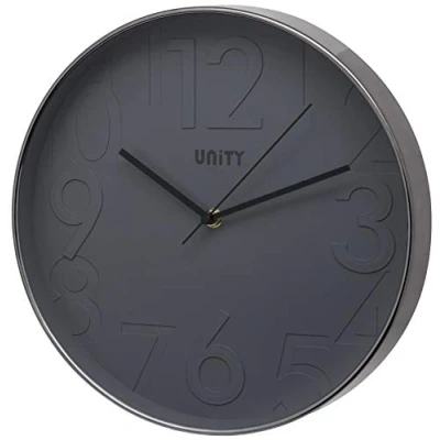 Afbeelding van Unity Clifton Verhoogd Grijs Wijzerplaat Muur Klok, 30cm