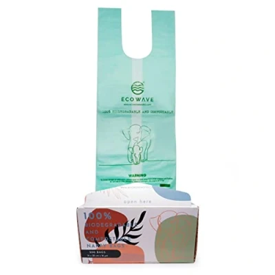 Afbeelding van ECO WAVE 100% biologisch afbreekbare en COMPOSTABLE luierzakken, 200 geurvrije zakken