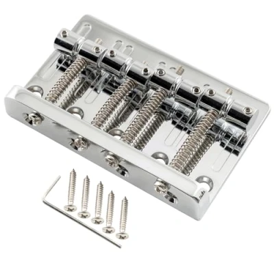 Afbeelding van Musiclily Pro 57mm Heavy Duty 4 snarige Basbrug Vintage Messing Zadels voor J/P stijl Elektrische Basgitaar,Chroom