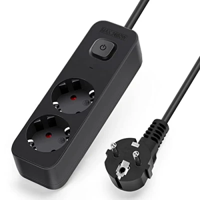 Afbeelding van Aigostar Stekkerdoos 2 Voudig met Schakelaar Kinderbeveiliging, 3g1,5m㎡ 3m Kabel, Zwart