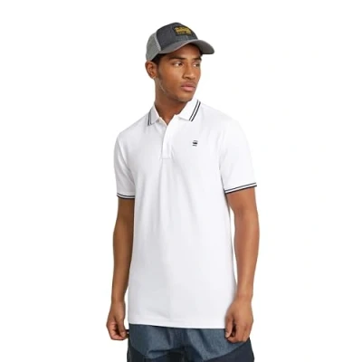 Afbeelding van G STAR Dunda Slim Stripe Poloshirt voor heren, wit (White D17127 5864 110), M