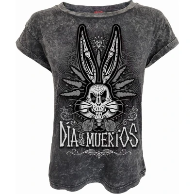 Afbeelding van Looney Tunes Bugs Bunny Muertos Acid Wash Turnup Sleeve, Zwart, M