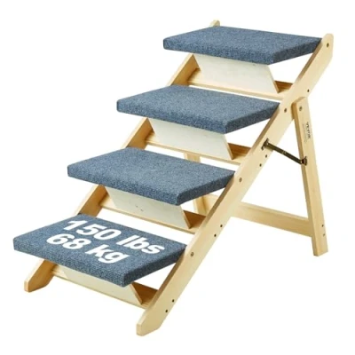 Afbeelding van VEVOR houten trap/huisdiertrap, 2 in 1 opvouwbare hondentrap voor bedden, bank en auto, oprit met 4 treden kleine, middelgrote grote huisdieren, tot 68 kg
