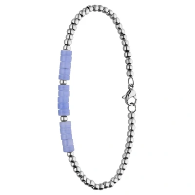 Afbeelding van Lucardi Dames Stalen Armband met blue lace agaat Staal Zilverkleurig 20 cm
