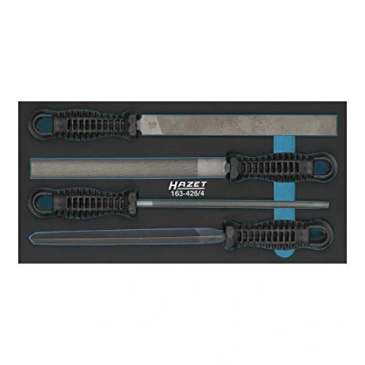 Afbeelding van HAZET vijlenset 163 426/4 4 delige set met 1x plat uiteinde, halfrond, rond en driehoekig oneindig veel combinatiemogelijkheden veiligheidsinlegsysteem