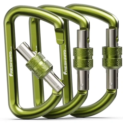 Afbeelding van FresKaro karabijnhaak Clip Heavy Duty, Sterke 12kN schroefpoort aluminium karabijnhaak, vergrendeling 7,5 cm, lichtgewicht, afsluitbaar voor hondenriem, hangmatten, schommel, camping,