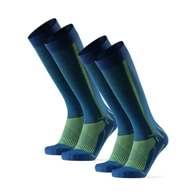 Afbeelding van DANISH ENDURANCE Gegradueerde Compressiesokken, 21 26mmHg, Hardlopen, voor Dames &amp; Heren, 1 of 2 paar, Blauw/Neongeel, 48 51