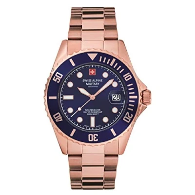 Afbeelding van Swiss Alpine Military 7053.1 Master Diver Herenhorloge, analoog, kwarts, roestvrij staal, Roze/Blauw/Blauw 1165sam, armband