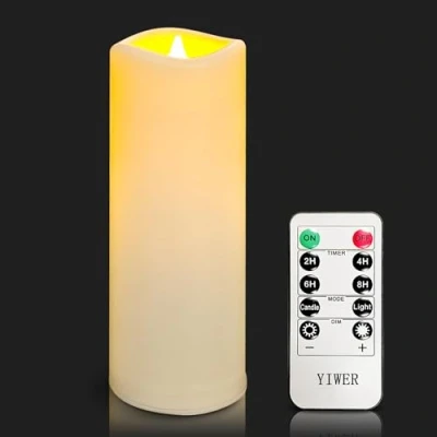 Afbeelding van YIWER waterdichte led vlamloze kaarsen, buiten batterij aangedreven flikkerende kaarsen met externe timers, zal niet smelten, ivoor plastic D2.2 &quot;x H6&quot; voor feest Kerstmis Valentijnsdag