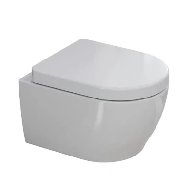 Afbeelding van SSWW toilet voor gastentoilet, spoelrandloos met softclose deksel, hangtoilet van keramiek, wandtoilet, 49 cm, kort