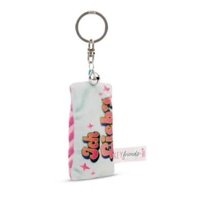 Afbeelding van NICI Sleutelhanger mini pluche kussen &quot;Ich lieb&#039;s 8 cm met belletje&quot; kleurrijke begeleider voor rugzak of tas, sleutelhouder klein en groot 62098