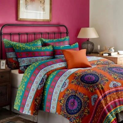 Afbeelding van Dreamzie dekbedovertrek 200x200 cm met 2 kussenslopen 80x80 cm, Indiaas Mandala patroon, beddenset ritssluiting, tweepersoonsbedlinnen, Oeko TEX