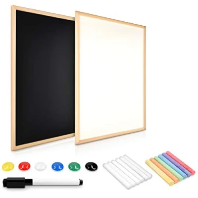 Afbeelding van Navaris dubbelzijdig whiteboard en krijtbord Magnetisch wandbord met planbord Incl. stift, magneten krijtjes 40 x 60 cm Om op te hangen