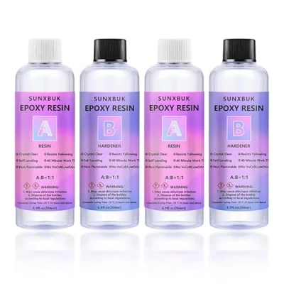 Afbeelding van Epoxyharsset 816 ml, heldere epoxyhars, 1:1 hars en verharderverhouding, voor doe het zelf, knutselen, maken van hangers, sieraden, sleutelhangers, knutseldecoratie, set 4 flessen