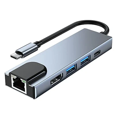 Afbeelding van Tech Protect V3 Hub adapter 5in1 USB C met 4K HDMI, 2X USB, C, LAN RJ45 voor laptops Type aansluiting grijs
