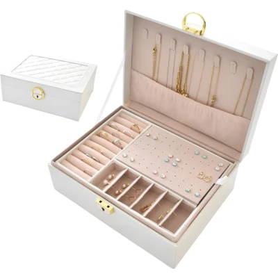 Afbeelding van Sieradendoos met slot wit CARA DIAMANT COMPACT Galeara design dames Sieradendoosje Sieradenopbergdoos