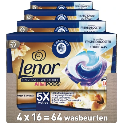 Afbeelding van 4x Lenor Wasmiddel All in 1 Pods Gouden Orchidee 16 stuks