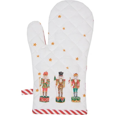 Afbeelding van Clayre &amp; Eef Ovenwant 18x30 cm Wit Rood Katoen Notenkrakers Ovenhandschoen