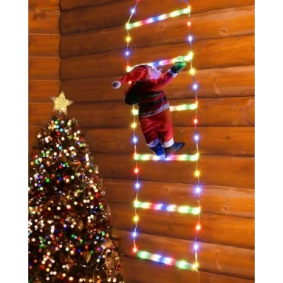Afbeelding van wisdom line Led kerstdecoratie, lichtgeleider met kerstman, voor binnen en buiten, ramen, tuinen, huizen, muren, kerstbomen (warm wit kleurrijk, 90 leds)