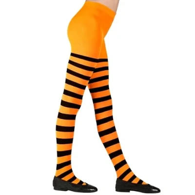 Afbeelding van &quot;Orange/zwarte gestreepte pantybroek&quot; 70 DEN (4 6 jaar)