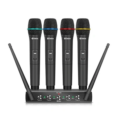 Afbeelding van Debra Audio Pro UHF 4 kanaals draadloos microfoonsysteem, met draadloze lavalier headsets, handmicrofoons, metalen ontvanger, ideaal voor karaoke en kerkfeest (met handmicrofoons (A))