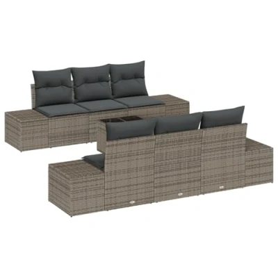 Afbeelding van vidaXL Tuin Sofaset Set van 7 Grijs Rattan, Polyester