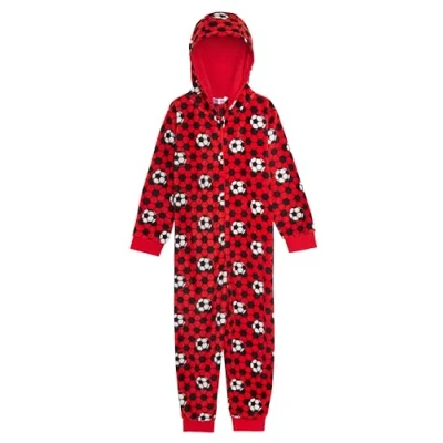 Afbeelding van Kids Voetbal Onesie irls Jongens Fleece All In One Loungewear Rood Blauw Pyjama Kinderen Pjs Slaappak, Rood, 13 jaar