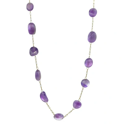 Afbeelding van Goudkleurige Damesketting met Amethist trommelstenen 40+5 cm