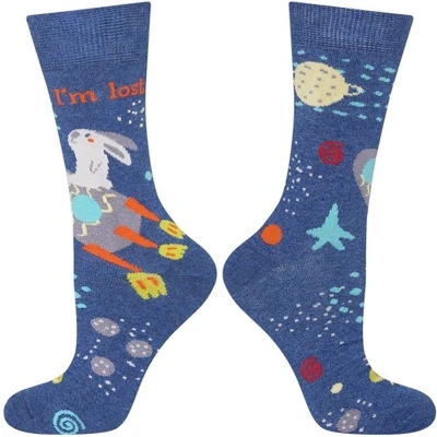Afbeelding van SOXO Grappige Dames Sokken Set &#039;I Am Lost&#039; Donkerblauw &amp; Lichtblauw Maat 35 40 (2 Paar)