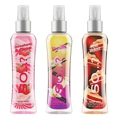 Afbeelding van Body Mist by So…? Womens Vanilla, Red Velvet, Strawberries &amp; Cream Spray Mixed Fragrance 100ml Bundle (Pack of 3)