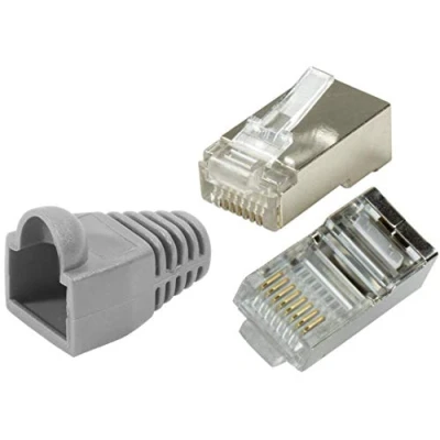 Afbeelding van odedo Set van 20 RJ45 krimpstekkers, CAT6/5e, metaal, afgeschermd met knikbescherming, grijs, krimpstekker, netsnoer, LAN kabel, netwerkstekker RJ 45