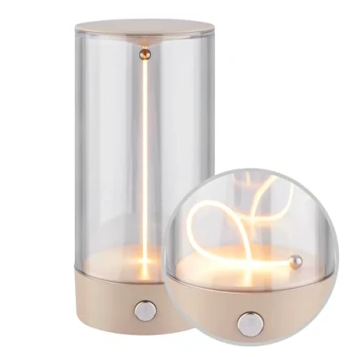 Afbeelding van BRILONER Wiggle Oplaadbare Tafellamp met magnetische lichtdraad dimbaar en pulserend warm wit licht voor binnen buiten beige Ø7 x 14,5 cm