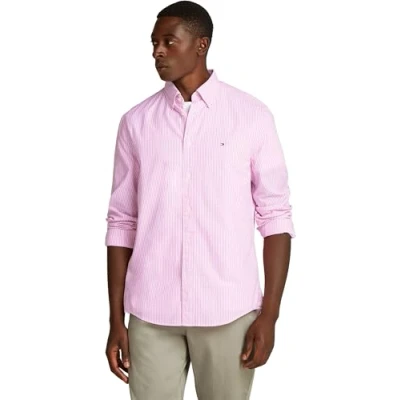Afbeelding van Tommy Hilfiger overhemd heren enkele manchet roze gestreept