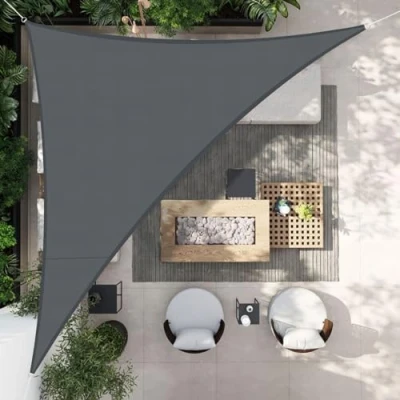Afbeelding van HENG FENG Schaduw Zeil Driehoek Zonnezeil 4x4x5.65m Waterdicht Zonnescherm PES Polyester with 95% UV Blok for Buiten Patio Tuin Antraciet