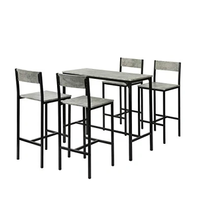 Afbeelding van SoBuy OGT14 HG Bartafelset 5 delige Bartafel Tafel met 4 Krukken Tuinset Eettafel Bistrotafel Stoelen Cementeffect
