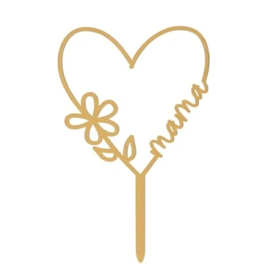 Afbeelding van dekora Cake Topper voor Moederdag in Hartvorm Taartdecoratie Geschikt Voedselcontact Plastic Topping om Taarten of Gebak te Versieren Goud Afmetingen 16 x 11 cm