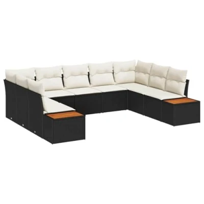 Afbeelding van vidaXL 5 delige Tuin Eetset met Kussens Zwart Poly Rattan Acacia