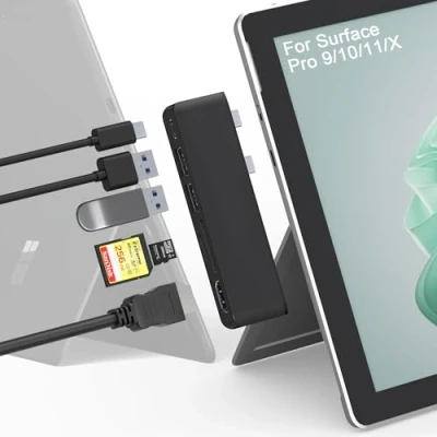 Afbeelding van Surface Pro 9/10/11/X hub Docking Station met 4K HDMI, Thunderbolt 4 (8K @30Hz Display, 40 Gbps gegevens, 100 W PD), USB 3.0 * 2, SD TF kaartsleuf, C adapter voor 11/Pro 10/Pro