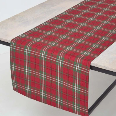 Afbeelding van Homescapes Prince Edward geruite tafelloper, 100% katoen, rood en groen