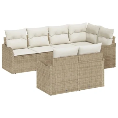 Afbeelding van vidaXL 7 delige Tuinsofa Set met Kussens Beige Poly Rattan
