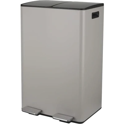 Afbeelding van Spirella Vuilnisemmer, afvalscheidingssysteem, 60 l (2 x 30 liter), met binnenemmer, grote afvalemmer, pedaalemmer, roestvrij staal, softclosemechanisme, taupe