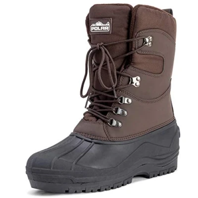 Afbeelding van Polar heren lang nylon gaas met overlay duck waterdichte zool veter winters snowboots bruin UK12 / EU46 YC0446