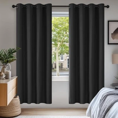 Afbeelding van Deconovo Gordijnen Verduisterend, Zwart, Gordijn 140x180 cm (B x H), Ondoorzichtige met Oogje voor Woonkamer, Halloween, 2 stuks
