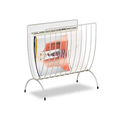 Afbeelding van Relaxdays tijdschriftenrek metaal, vrijstaand, HxBxD: 35 x 34 18 cm, lectuurbak, tijdschriftenbak draad, zilver