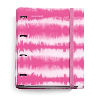 Afbeelding van Miquelrius Ordner Tie Dye, map met 4 ringen + 100 A4 vellen 5 mm geruit papier, 90 g/m², elastische sluiting, neonroze