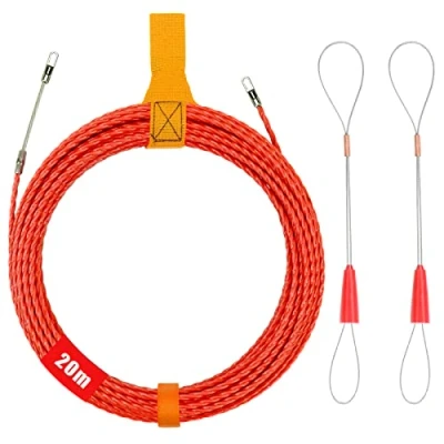 Afbeelding van CASMIGC Kabeldoorvoersonde, 20 meter sonde, professionele kabeldoorvoersonde met 2 geleidingsveren van 4,5 mm, voor elektriciens, rood