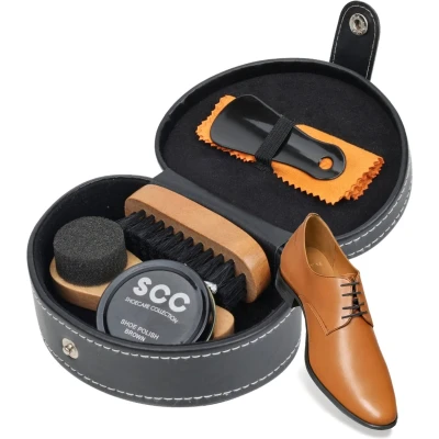 Afbeelding van Schoenpoetsset Bruin Schoenpoets Borstel Set Incl. Schoensmeer / Ledervet , Schoenlepel, Uitpoetsborstel, Schoenborstel Schoenverzorging Leer Kerst, Sinterklaas, Verjaardag Cadeau