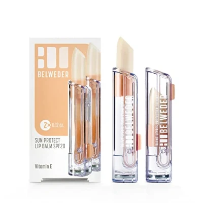 Afbeelding van BELWEDER 2 x zonbescherming lippenbalsems SPF20 met vitamine E beschermend, verzachtend, regenererend ideale zee en berg transparante balsem voor mannen vrouwen sticks van 3,5 g