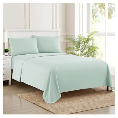Afbeelding van Sweet Home Collection Luxe beddengoedset met plat hoeslaken, 2 kussenslopen, microvezel, mint, queensize