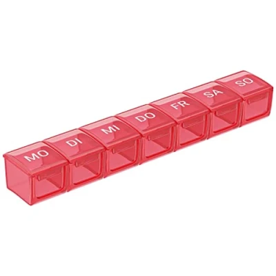 Afbeelding van WELLGRO Tablettenbox voor 7 dagen pillendoos 1 vak per dag klapdeksel met druksluiting materiaal BPA vrij kunststof, kleur: rood